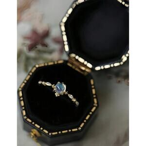 925 Silver Trendy Elegant Moonstone Ring Women, Vintage Delicate Adjustable Gift